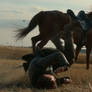 Medieval horseman hit