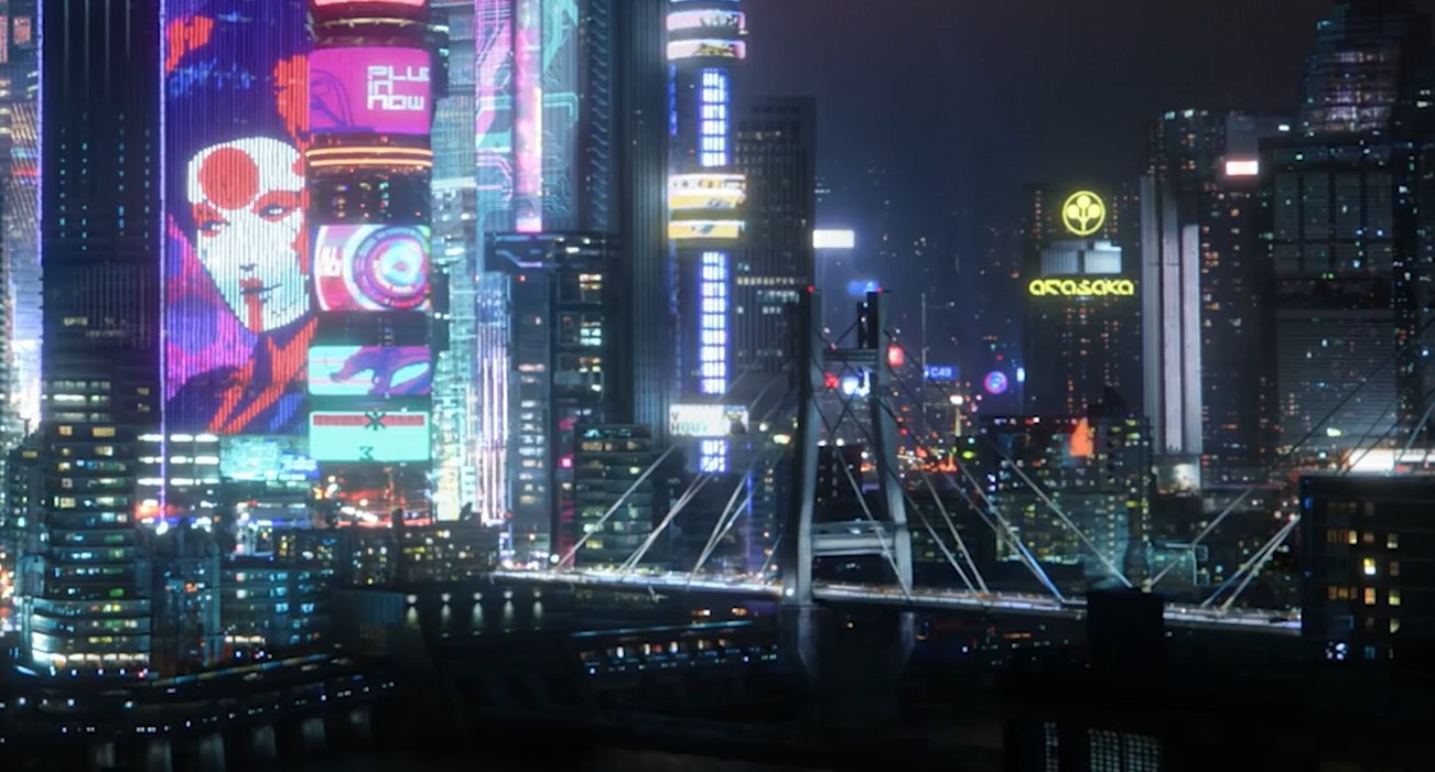 Download Ultrawide Cyberpunk Night City Buildings Wallpaper