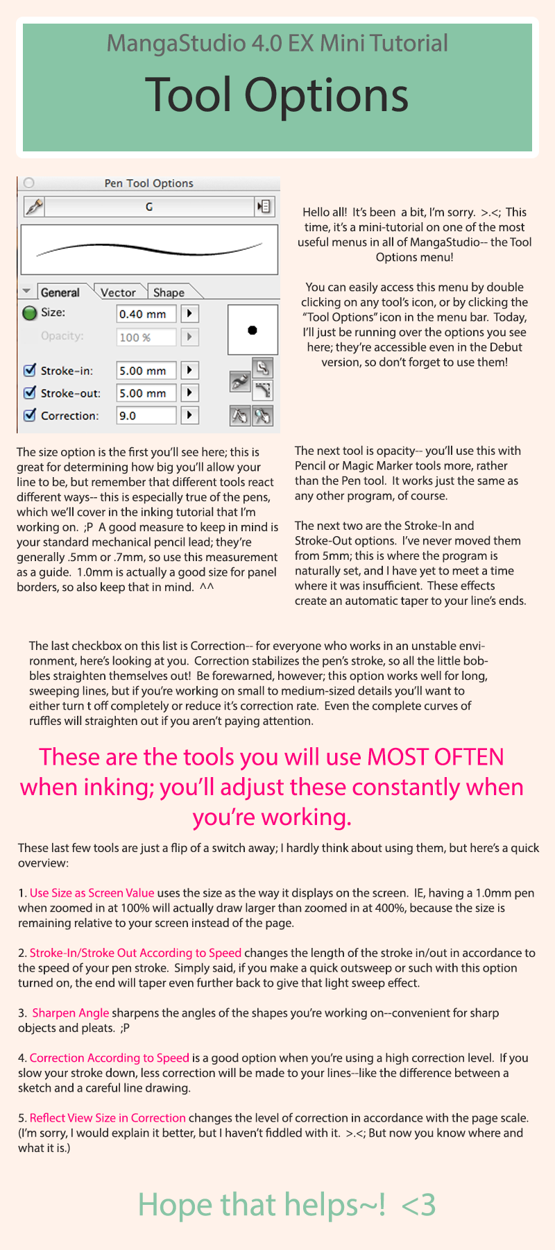 MangaStudio 101 Mini--Tool Options