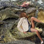 Girl falls into the gator pit