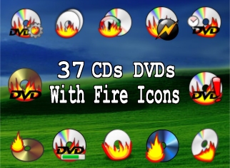 37 CDs And DVD icons with fire