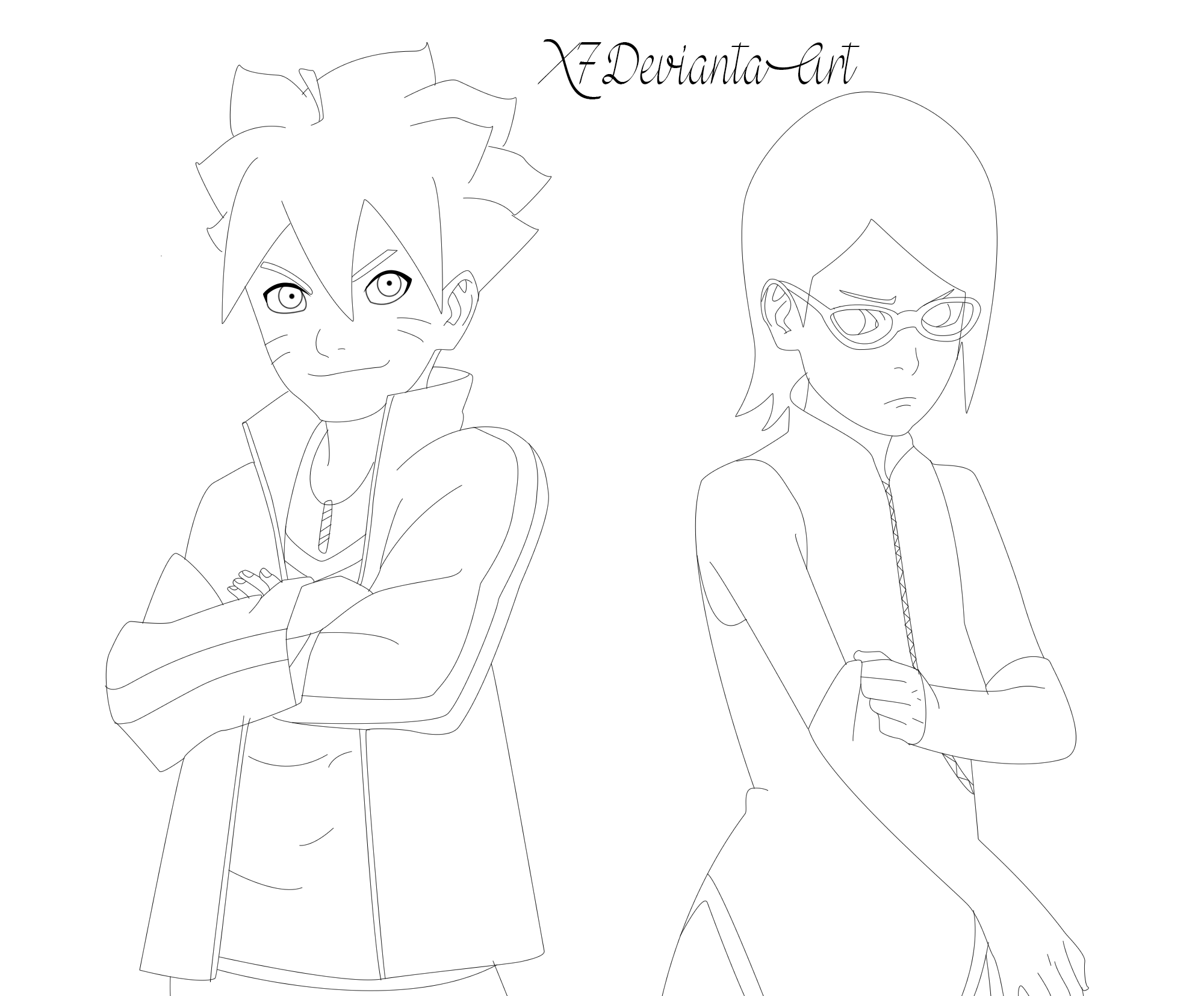 Naruto 701 Boruto And Sarada LineArt By X7