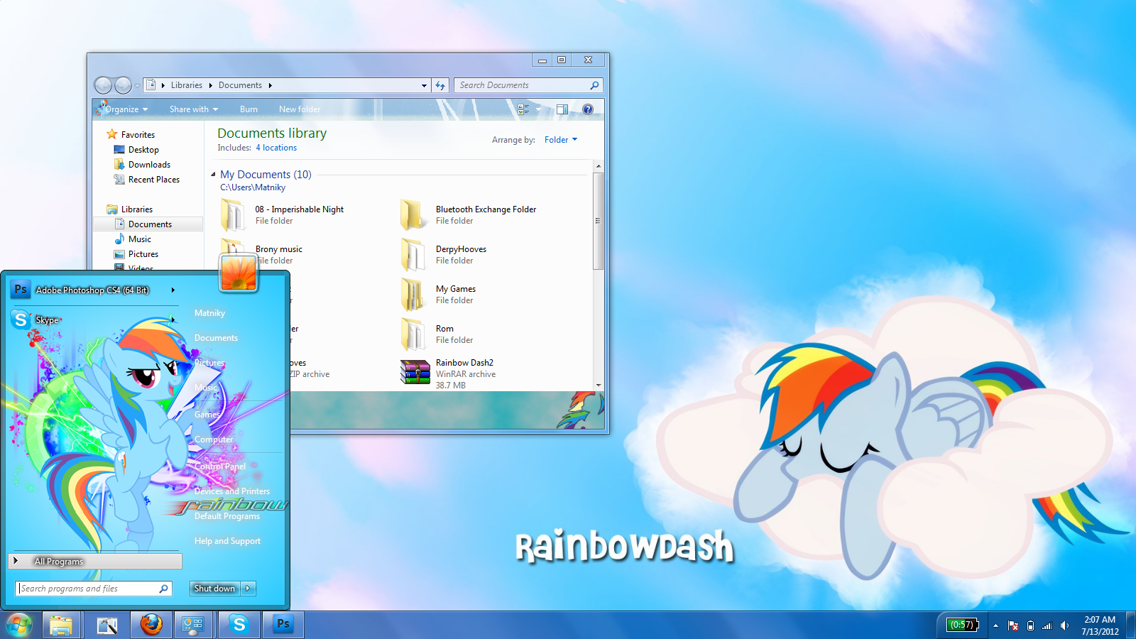 Rainbow Dash Windows 7 theme