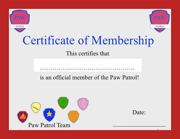 Paw Patrol Membership Certificate (Fan Made) (PDF) by AmaniTheLion on ...