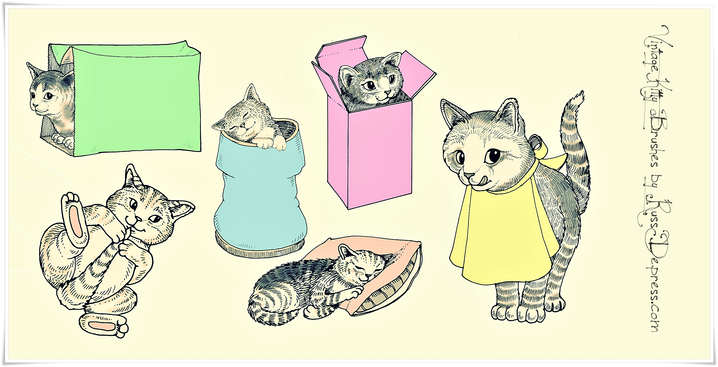 Retro Cute Kitties  High Res PS brushes
