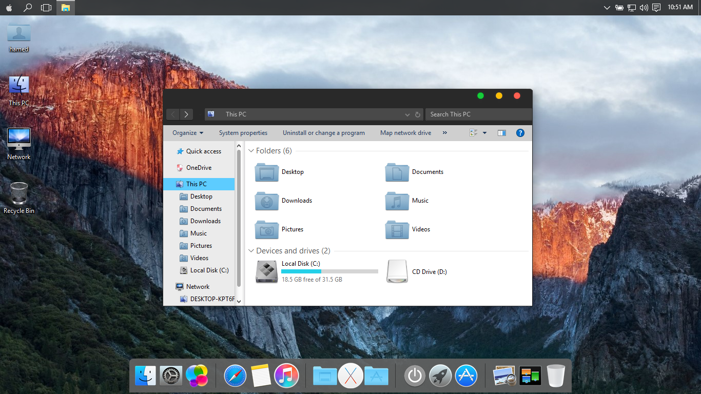 Mac OS X El Capitan Dark theme for Win10