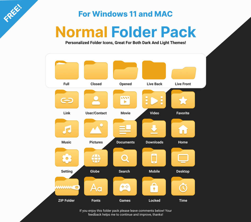 FREE Windows 11 / MAC Normal Folder Icon Pack! by SapphireBlueDesigns ...