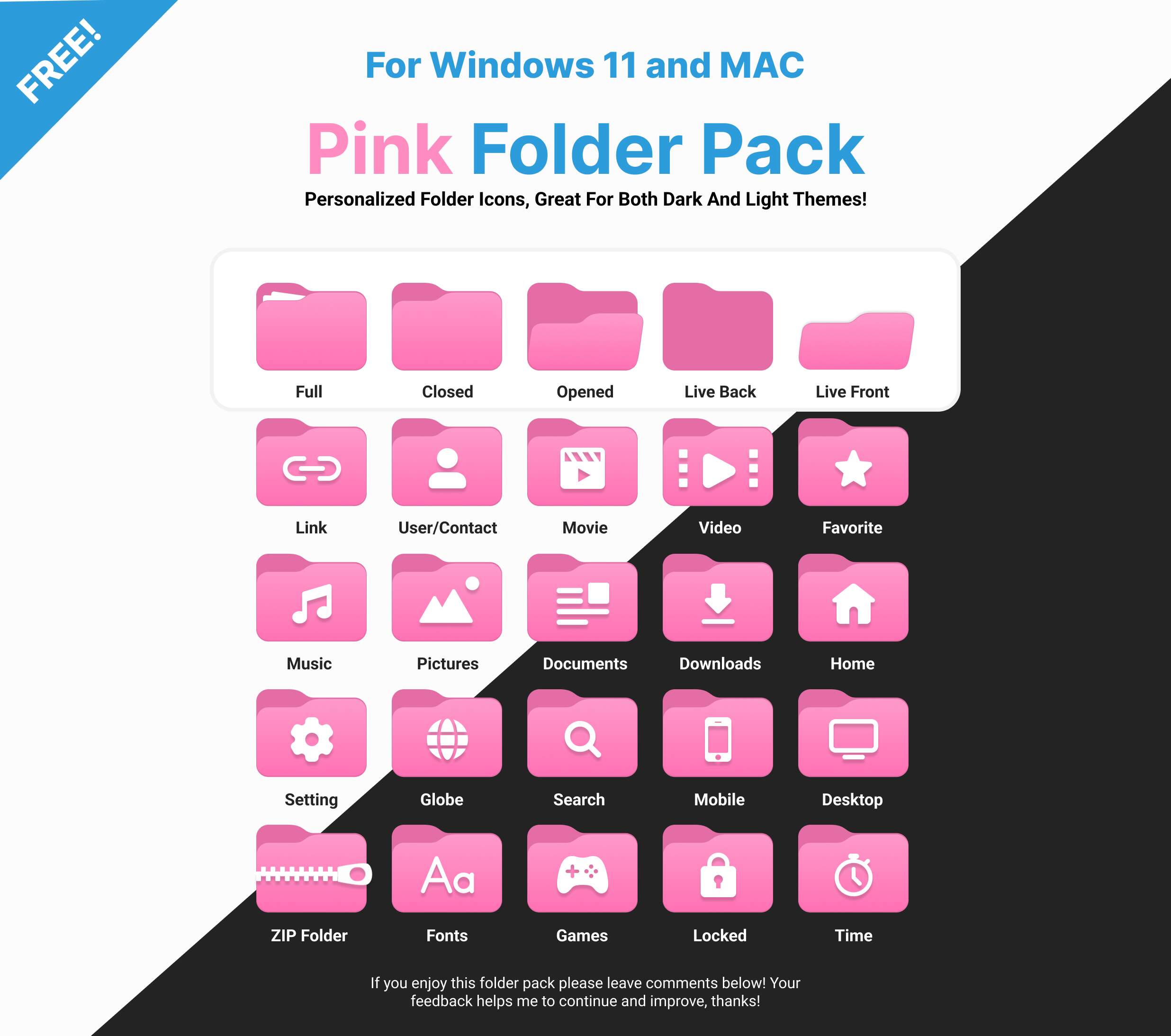 FREE Windows 11 / MAC Pink Folder Icon Pack! by SapphireBlueDesigns on ...