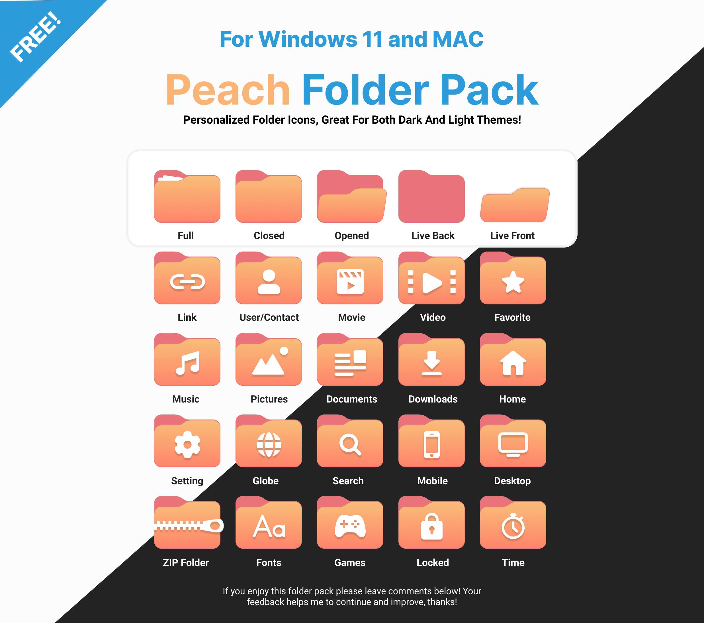 FREE Windows 11 / MAC Peach Folder Icon Pack!