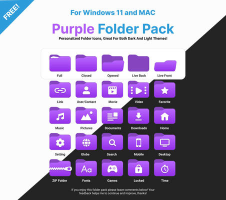 FREE Windows 11 / MAC Purple Folder Icon Pack!