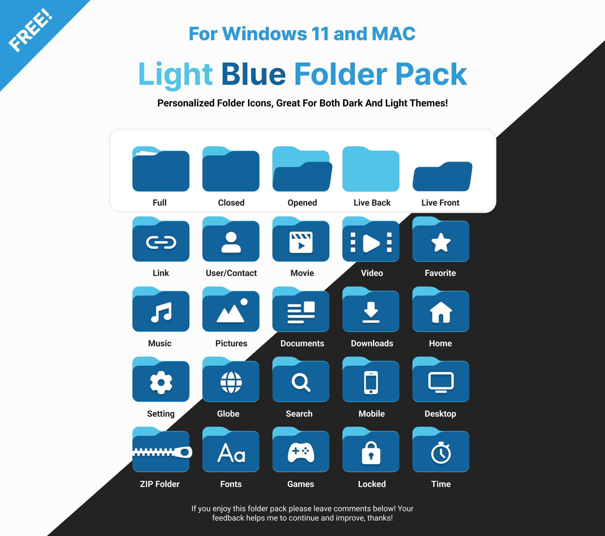 FREE Windows 11 / MAC Light BlueFolder Pack Icons! by ...