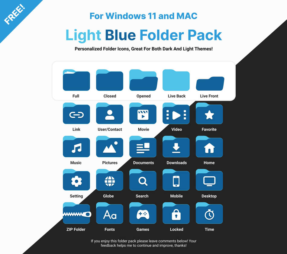 FREE Windows 11 / MAC Light BlueFolder Pack Icons! by ...