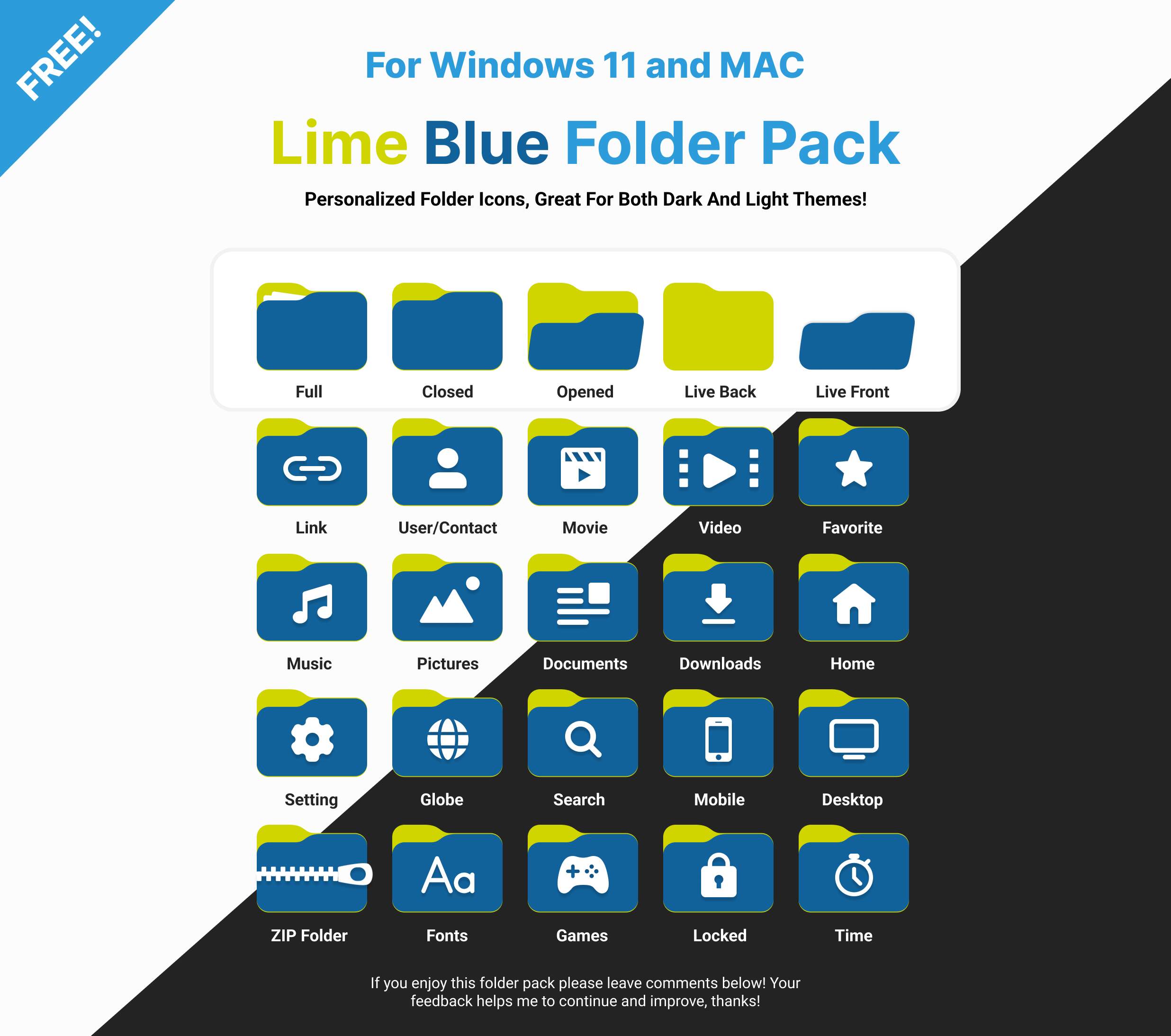 FREE Windows 11 / MAC Limegreen Folder Pack Icons! by ...