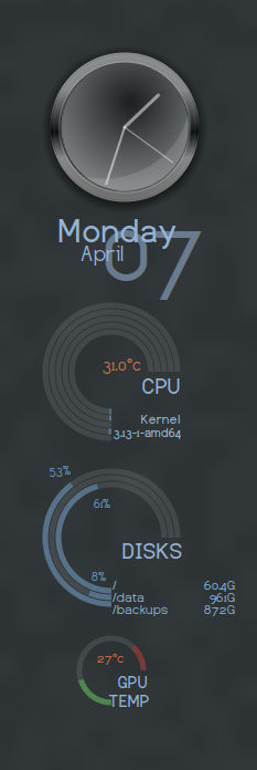 Conky with clock and cpu/gpu rings