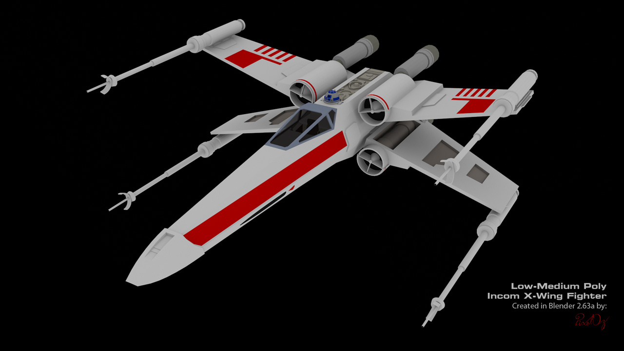 X-Wing Fighter Low Poly Blender 3D Model