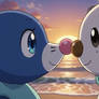 Popplio and Oshawott romantically touching noses!