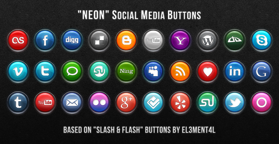 Neon Social Media Buttons