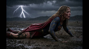 Weakened Supergirl fails to take off and dives into mud!