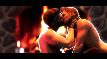 Chris Redfield and Piers Nivans Fireplace Kiss