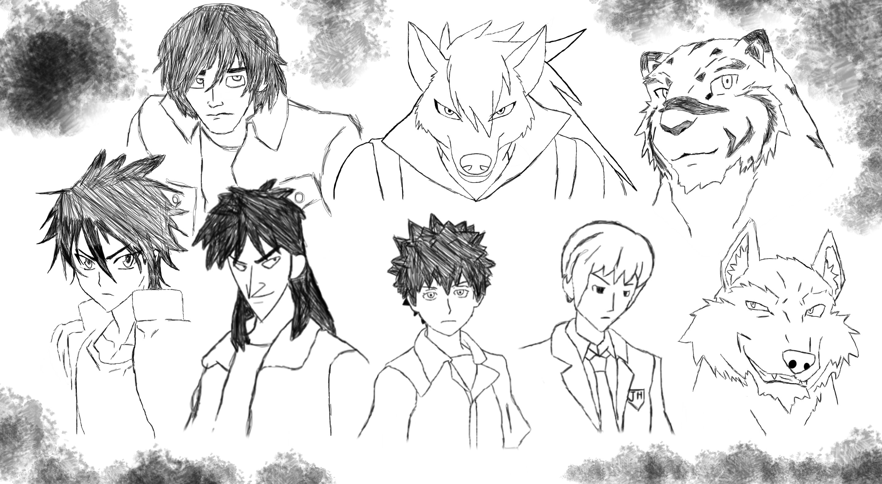 Anime Sketch Dump- 7 Heroes and 1 Villain by Wolfboy1020 on DeviantArt
