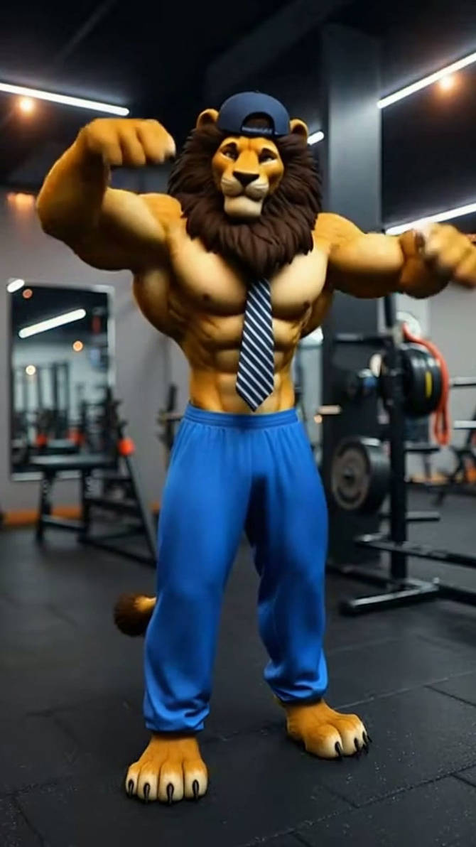 Muscular Lion Working Out At The Gym 4 - León Musculoso Entrenando En ...
