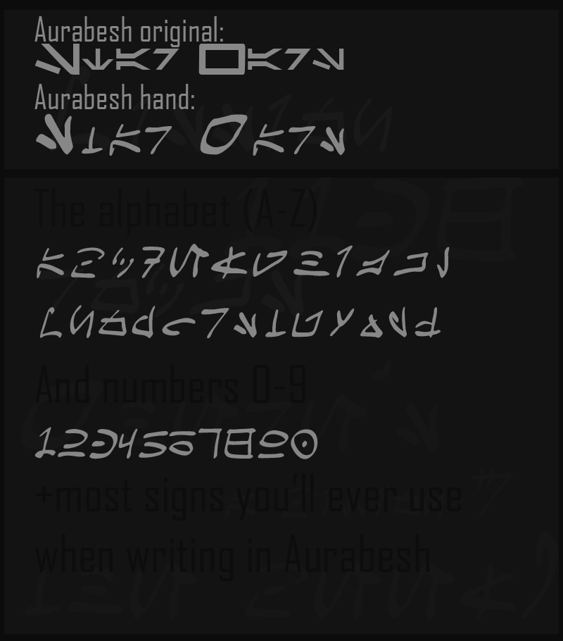 Aurabesh hand writing font