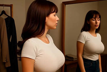 Flora in the costume shop changing room