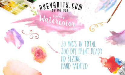 20 Hand painted Watercolor PNG's (Clipart)