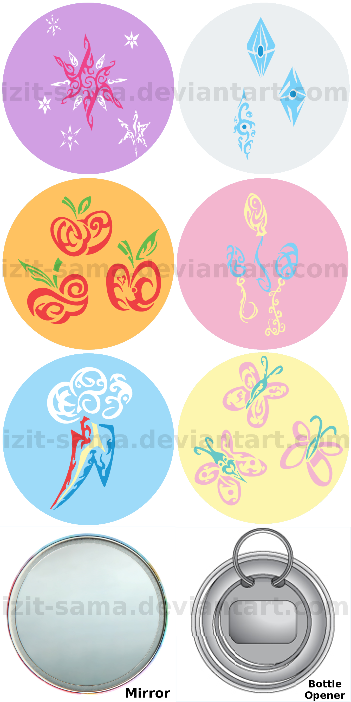 Tribal MLP Mirrors , Bottle Openers, or Buttons