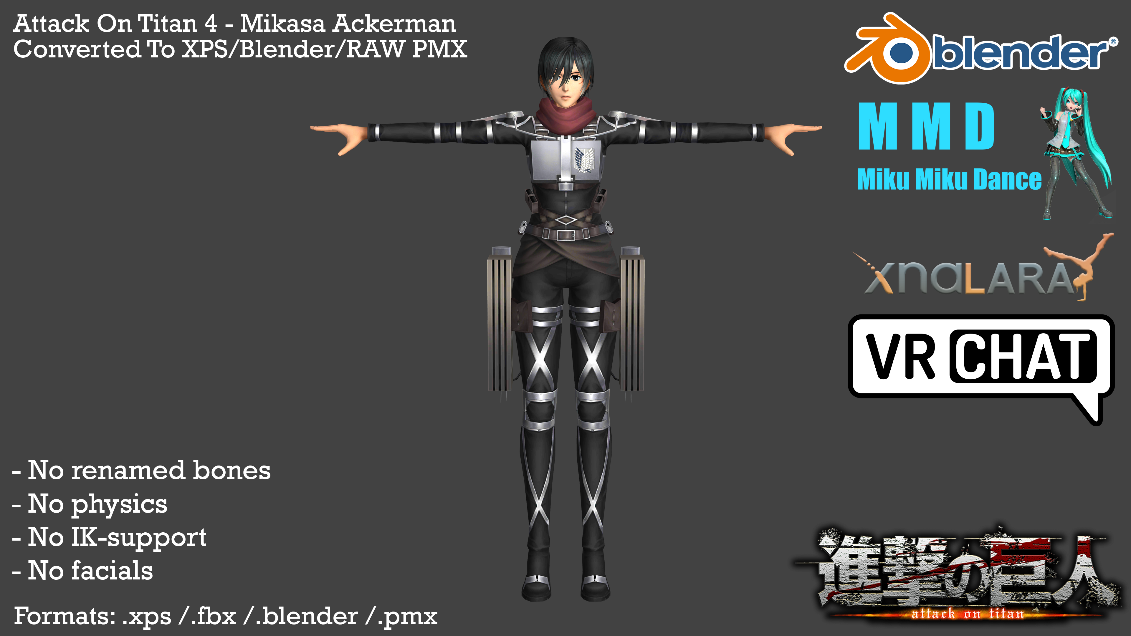 AoT 4 - Mikasa Ackerman (ODM Gear) (FBX/XPS/MMD) by HiGuys920 on DeviantArt