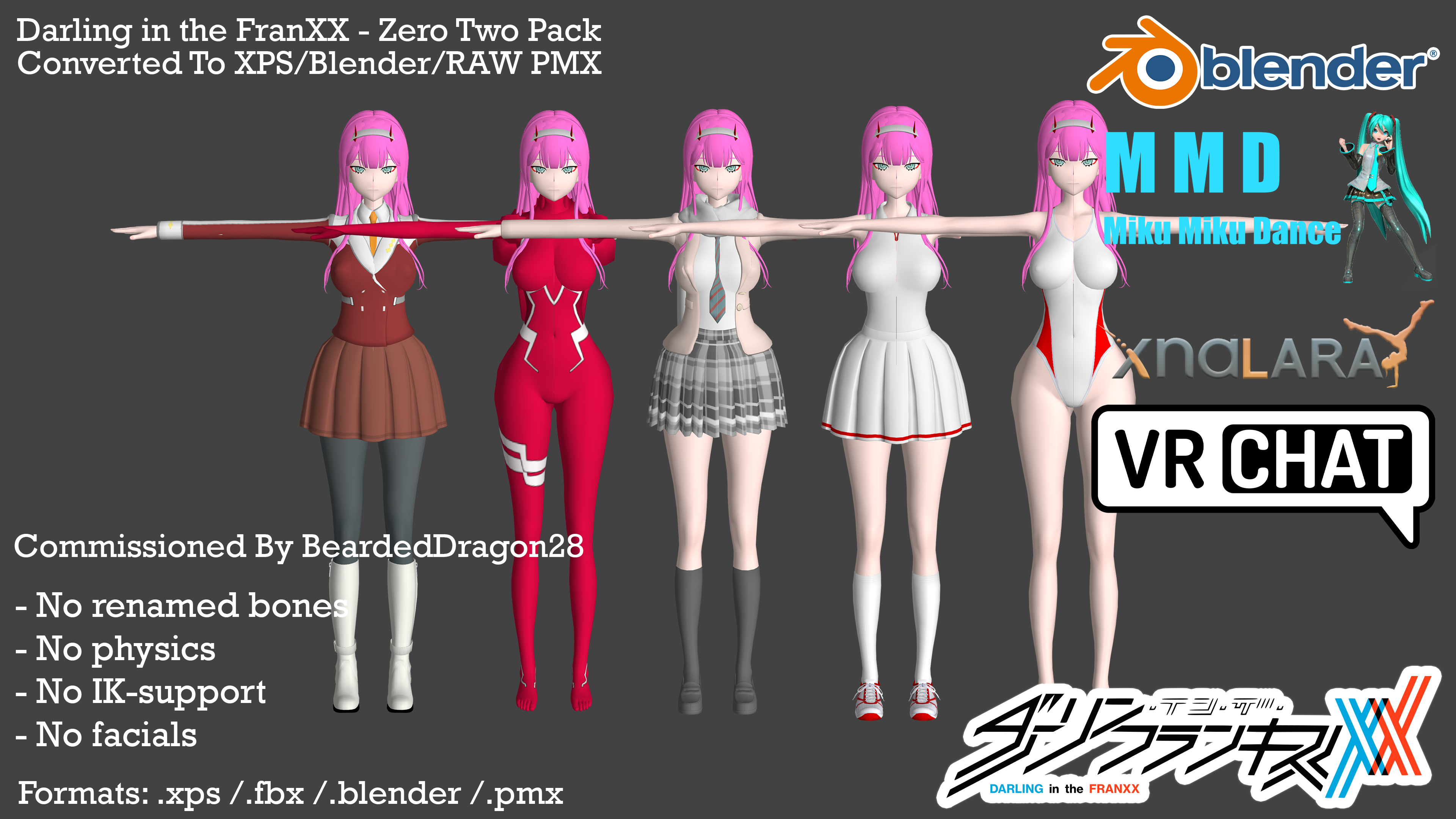 Darling in the Franxx - ZeroTwo Pack (XPS/MMD/FBX) by