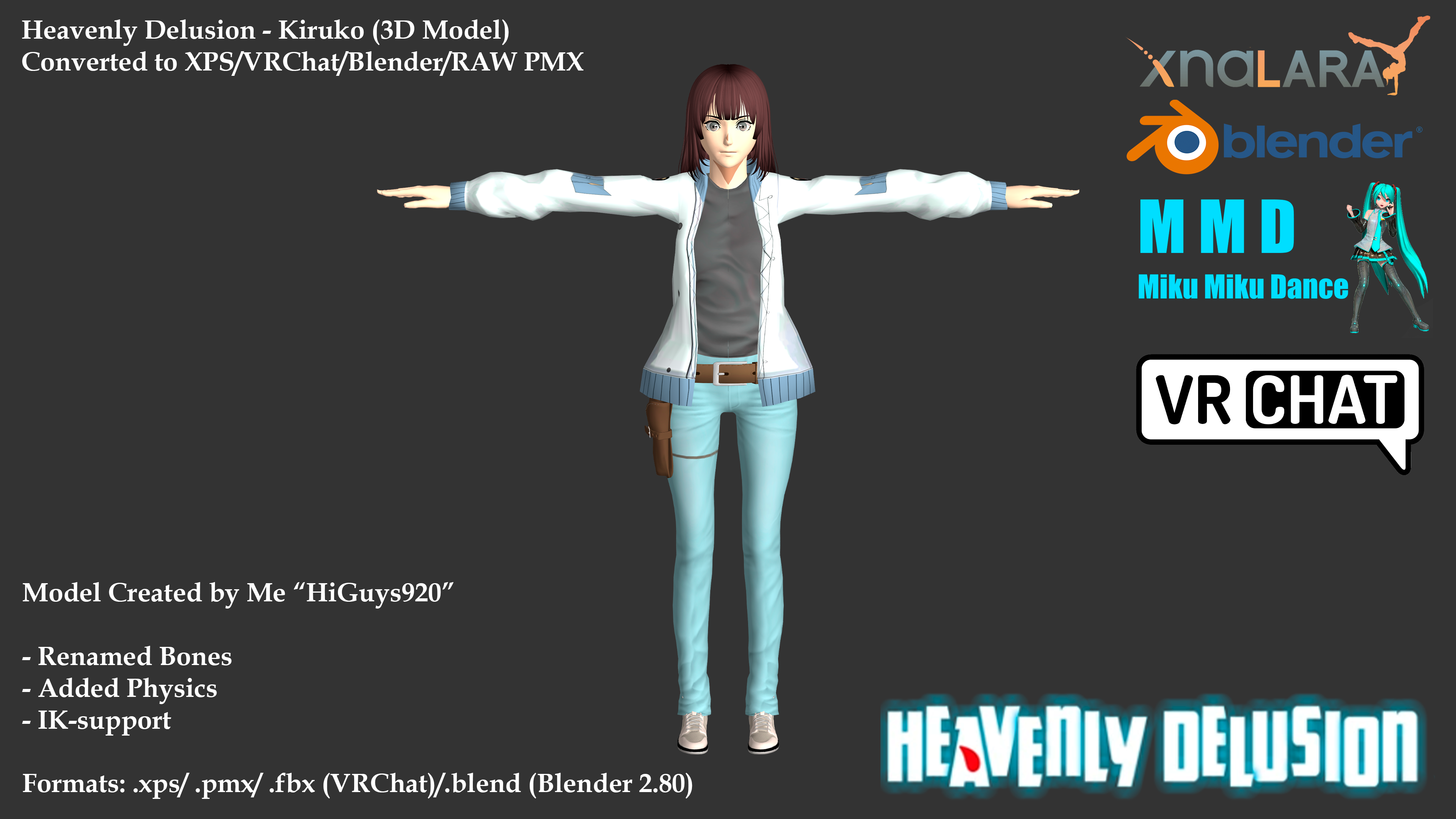 Kiruko heavenly delusion VRChat Avatar 3D model rigged