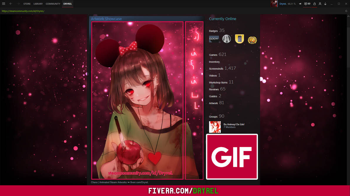 Chara Undertale Animated Steam Artwork Profile By Dryrel On