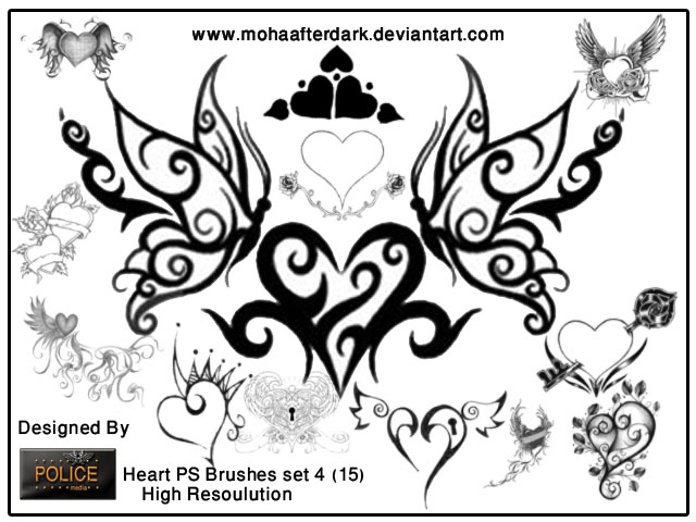 Heart brushes set 4