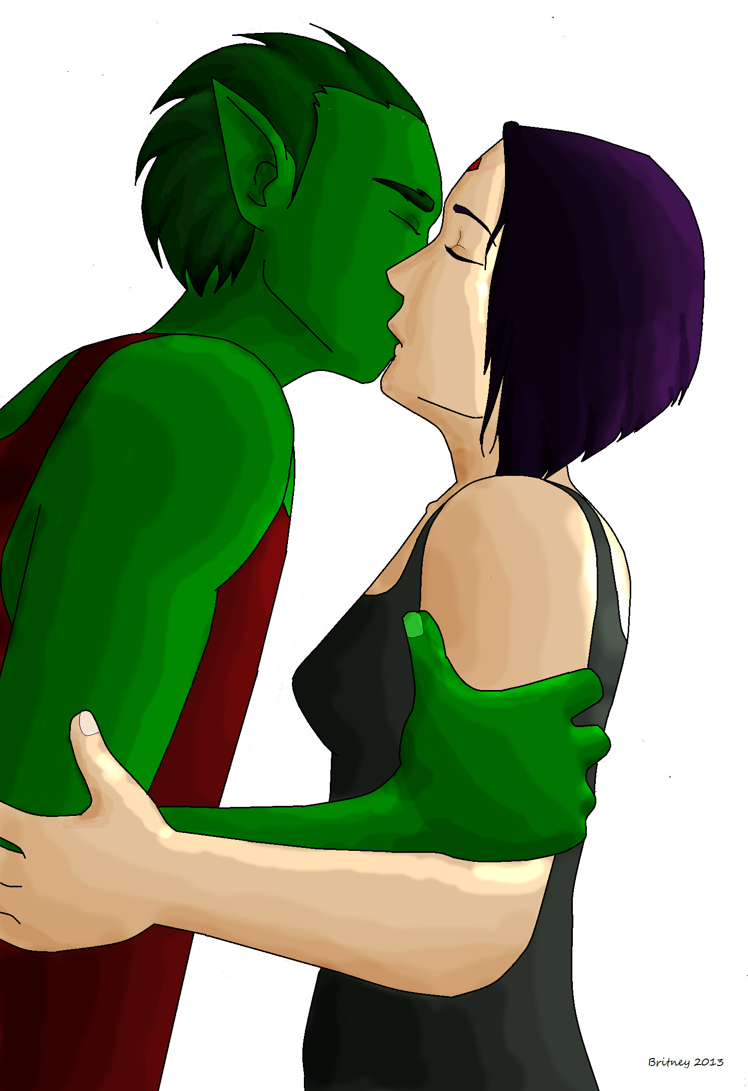 Beast Boy and Raven Embrace