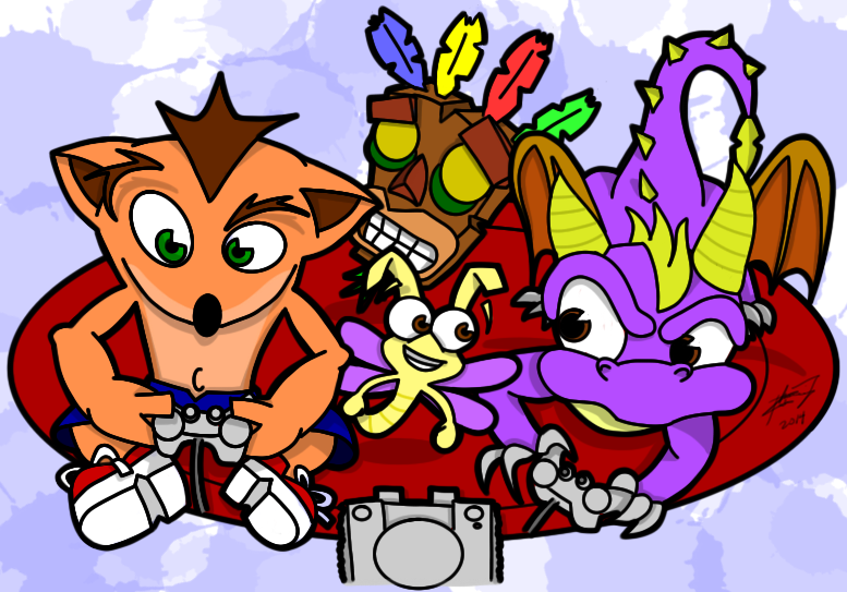 Crash and Spyro playing the PSX by apoloamri on DeviantArt