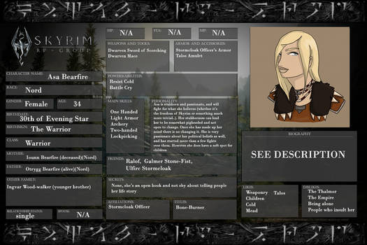 Asa Bearfire RP Character Sheet