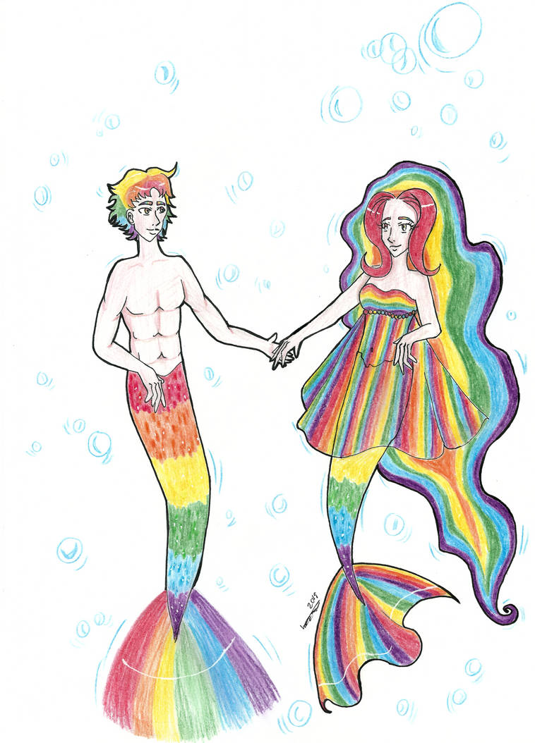 Rainbow Merman And Mermaid by Hardsara on DeviantArt