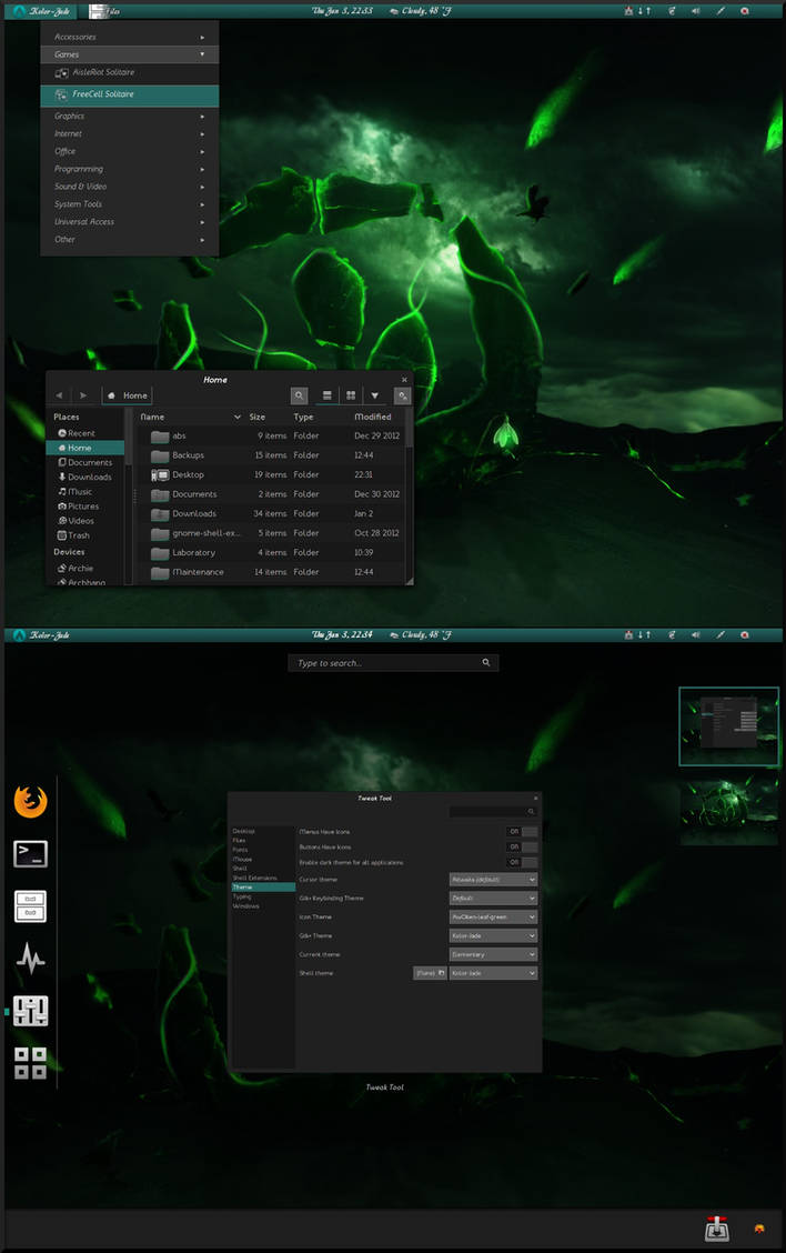 Kolor-Jade Gnome shell theme 3.6 by cbowman57 on DeviantArt