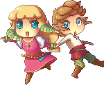 Skyward Sword: Pixel chibi Link and Zelda