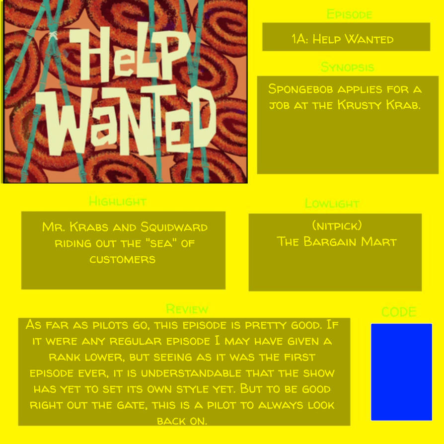 Spongebob Episode 1A (S1 E1) HELP WANTED Review by VengefulVulpine on