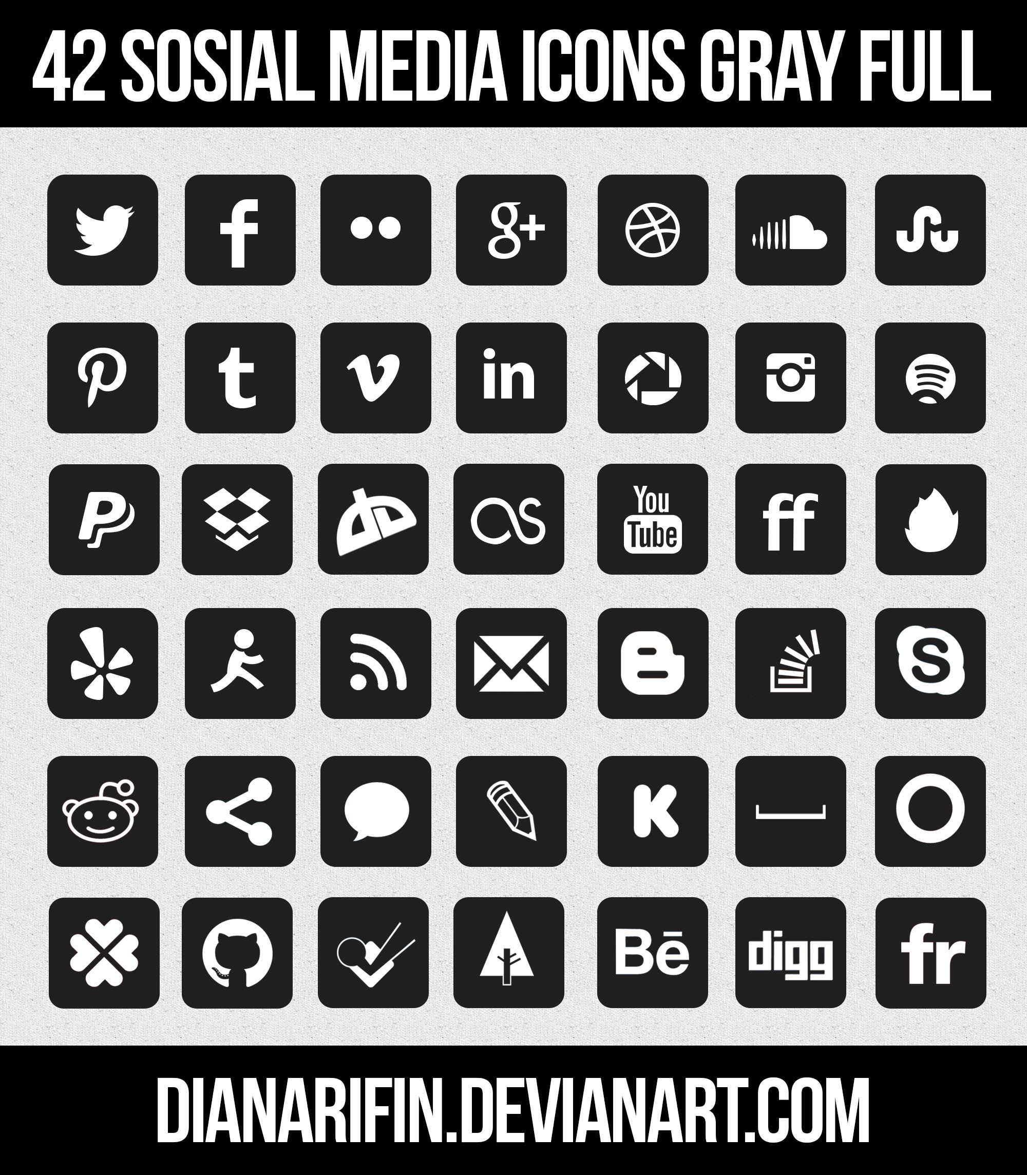 42 Icons Social Media Gray By Dianarifin On Deviantart