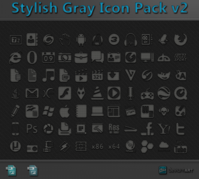 Stylish Gray Icon Pack v2 + PSD by WwGallery on DeviantArt