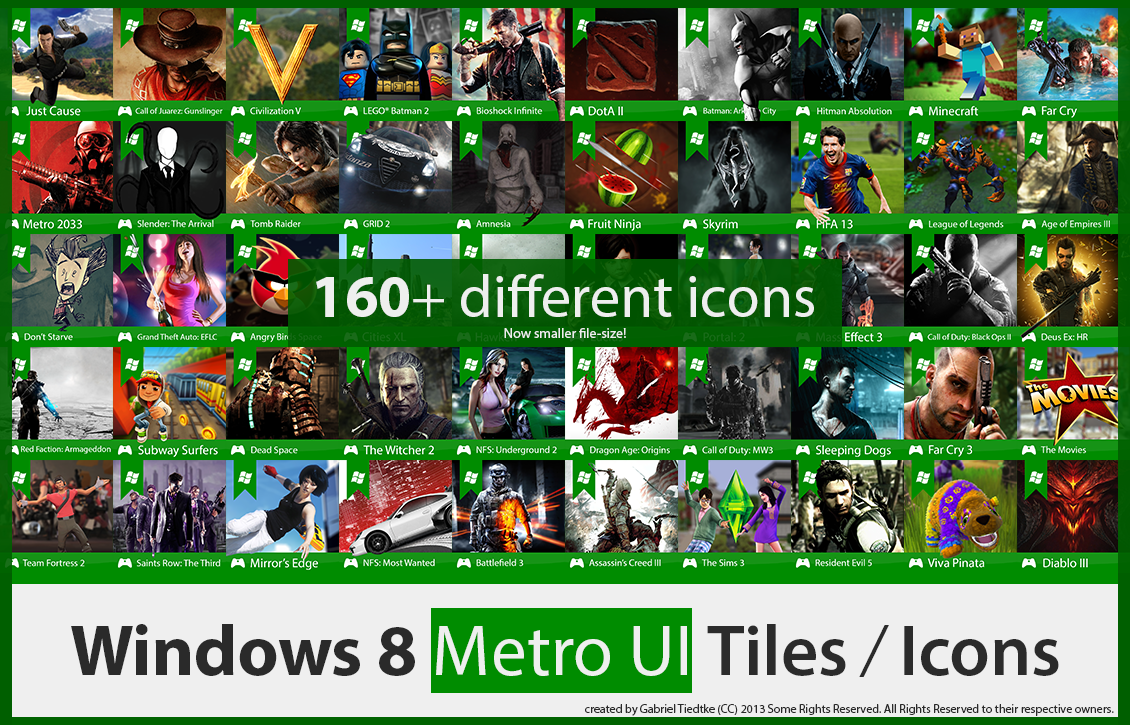 BIGGER UPDATE! 160+ Windows 8 Games Metro Icons!