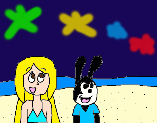 Cubie and Oswald Seeing Fireworks at the Beach by MJEGameandComicFan89 ...