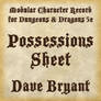 Possessions Sheet