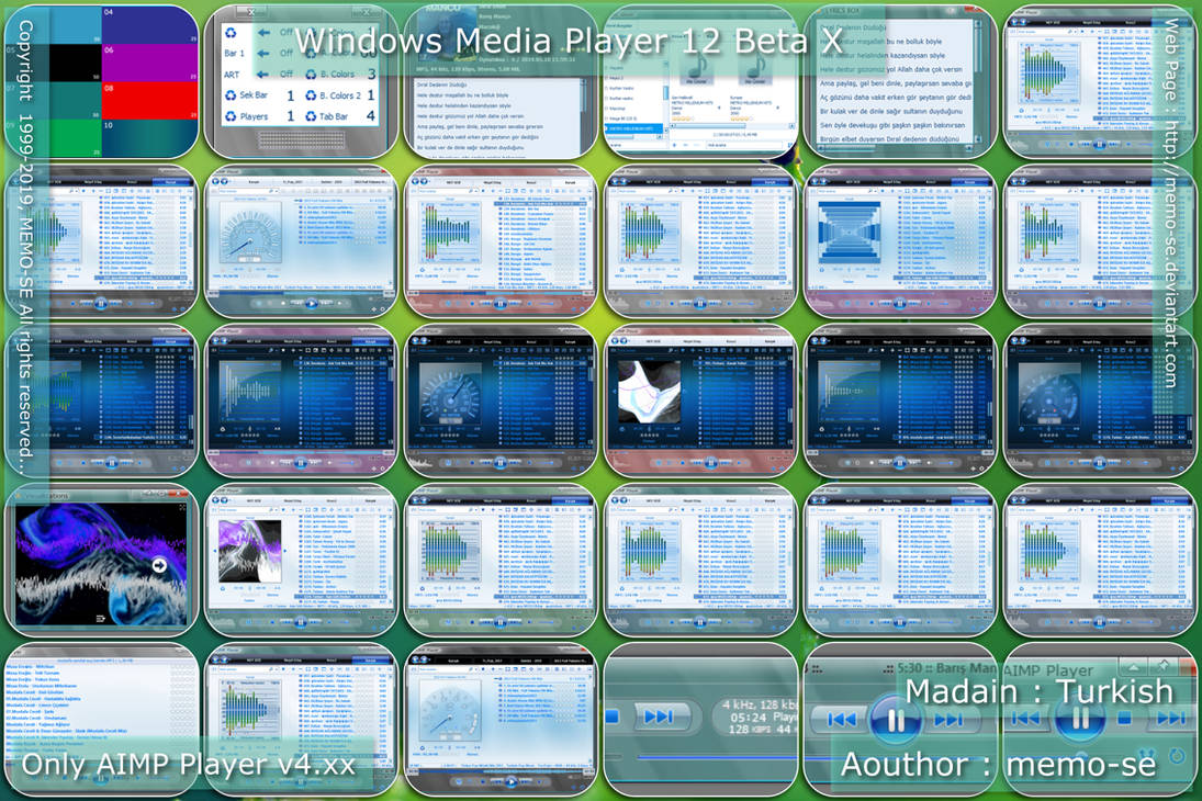 a windows media player-style aero theme with customizable colors