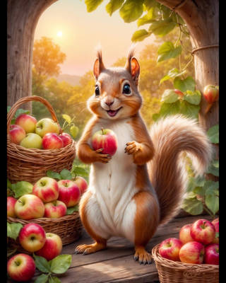 Happy Squirrel Tossing Apple