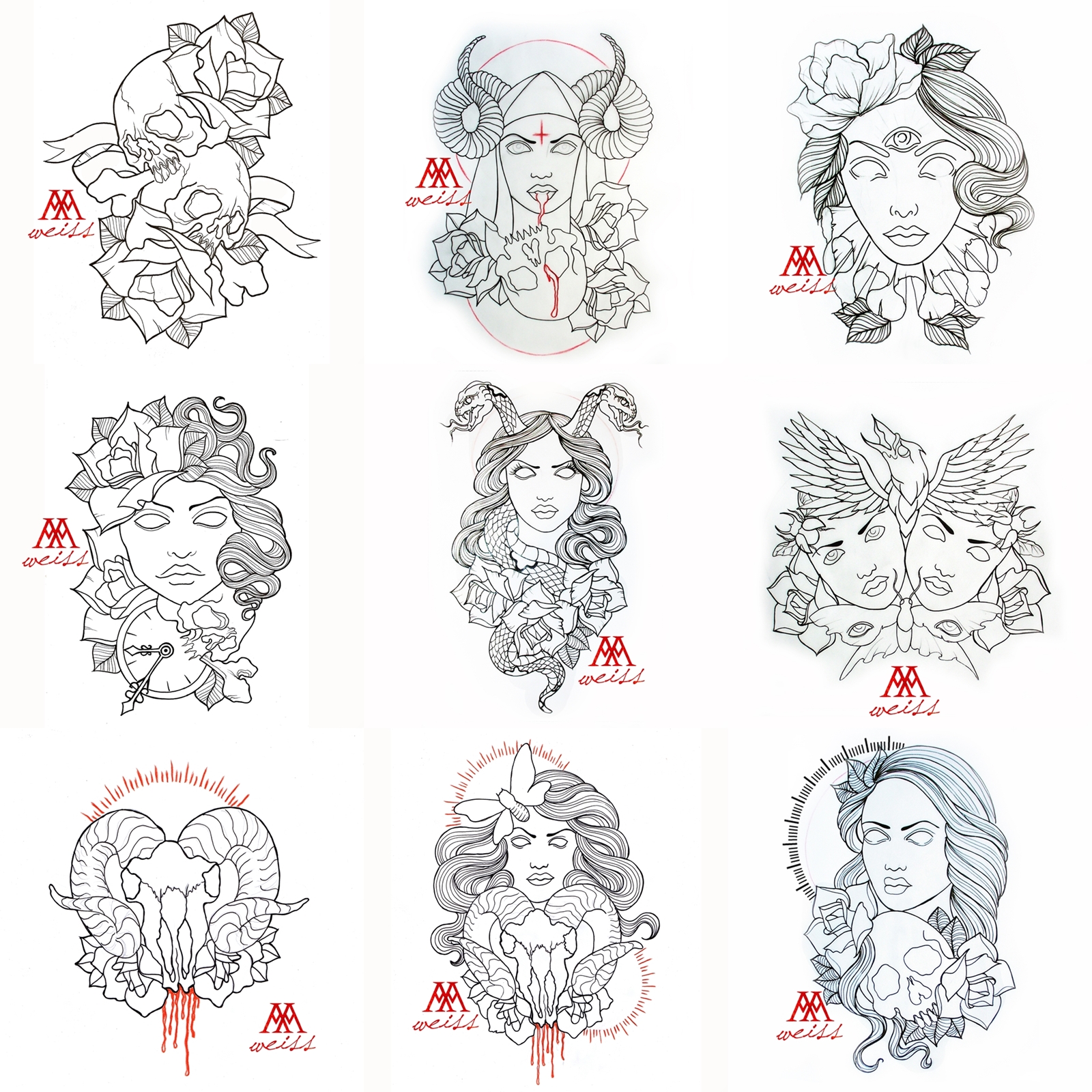 Tattoo Outlines 9 Pcs Pack Part 1 Free Download By Mweiss Art On Deviantart