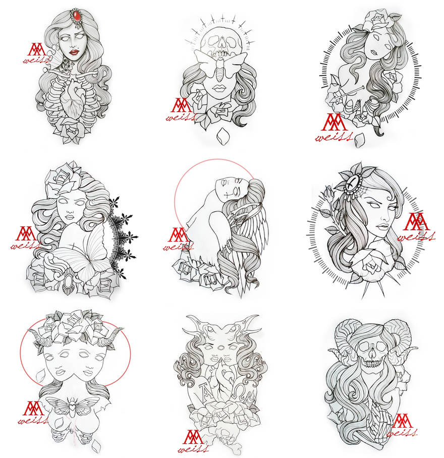tattoo outlines 9 pcs pack part 3 free download by MWeiss-Art on DeviantArt